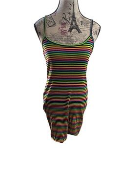 NYC Multicolor Neon Striped Spaghetti Strap Mini Dress